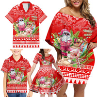 Personalised Hawaii Mele Kalikimaka Family Matching Off Shoulder Short Dress and Hawaiian Shirt Santa Beach Merry Christmas LT9 - Wonder Print Shop