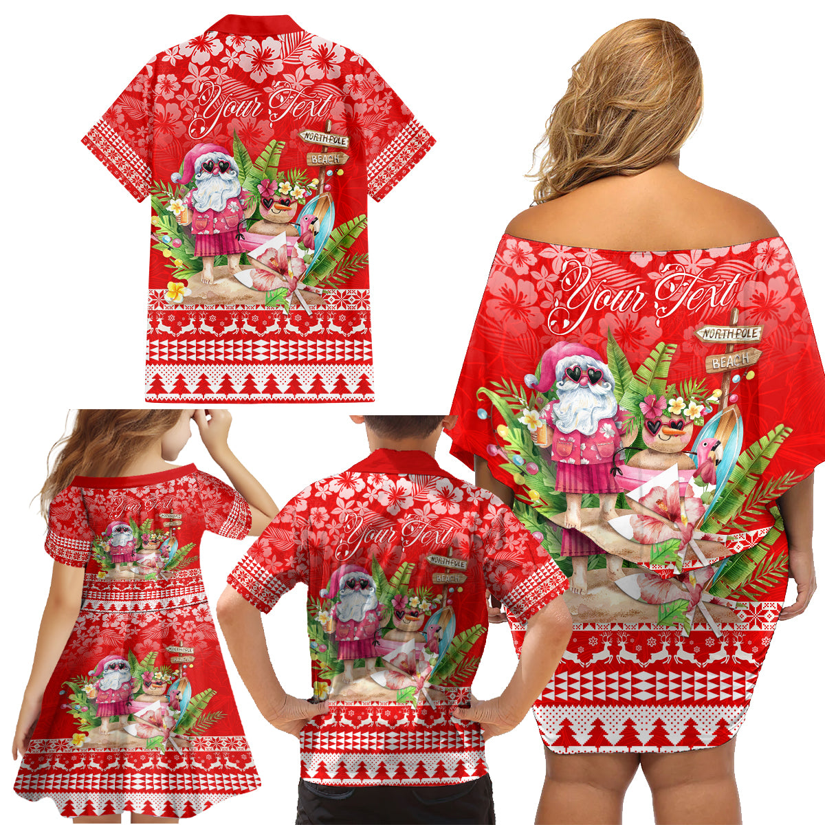 Personalised Hawaii Mele Kalikimaka Family Matching Off Shoulder Short Dress and Hawaiian Shirt Santa Beach Merry Christmas LT9 - Wonder Print Shop