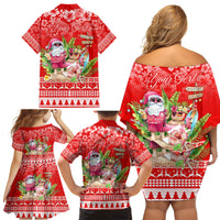 Personalised Hawaii Mele Kalikimaka Family Matching Off Shoulder Short Dress and Hawaiian Shirt Santa Beach Merry Christmas LT9 - Wonder Print Shop