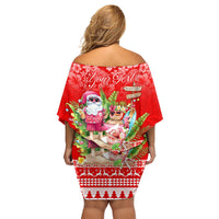 Personalised Hawaii Mele Kalikimaka Family Matching Off Shoulder Short Dress and Hawaiian Shirt Santa Beach Merry Christmas LT9 - Wonder Print Shop