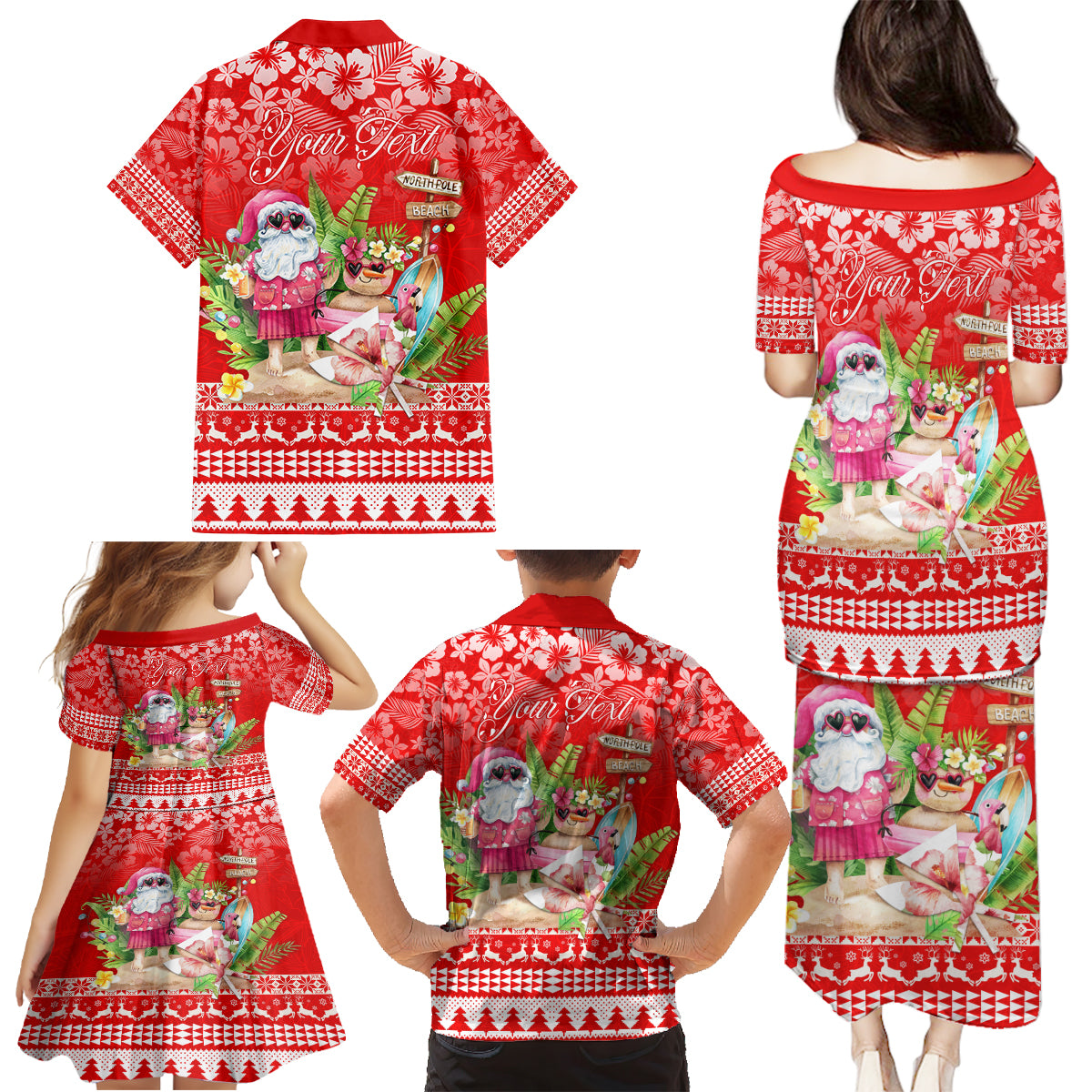 Personalised Hawaii Mele Kalikimaka Family Matching Puletasi Dress and Hawaiian Shirt Santa Beach Merry Christmas - Wonder Print Shop
