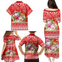 Personalised Hawaii Mele Kalikimaka Family Matching Puletasi Dress and Hawaiian Shirt Santa Beach Merry Christmas - Wonder Print Shop