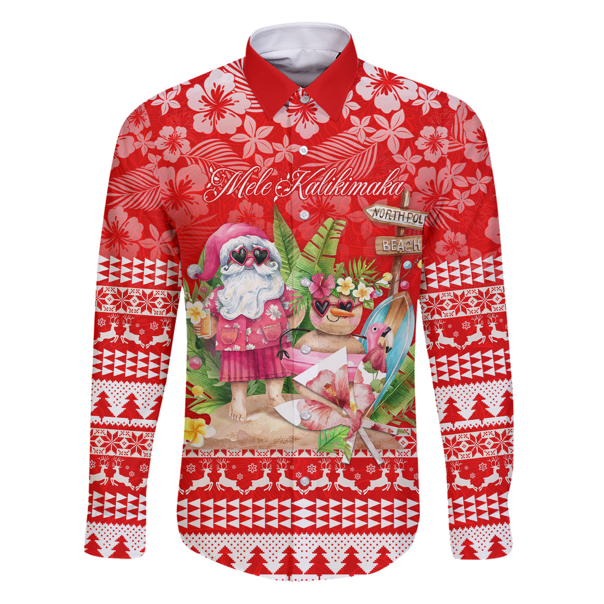 Personalised Hawaii Mele Kalikimaka Family Matching Puletasi Dress and Hawaiian Shirt Santa Beach Merry Christmas - Wonder Print Shop