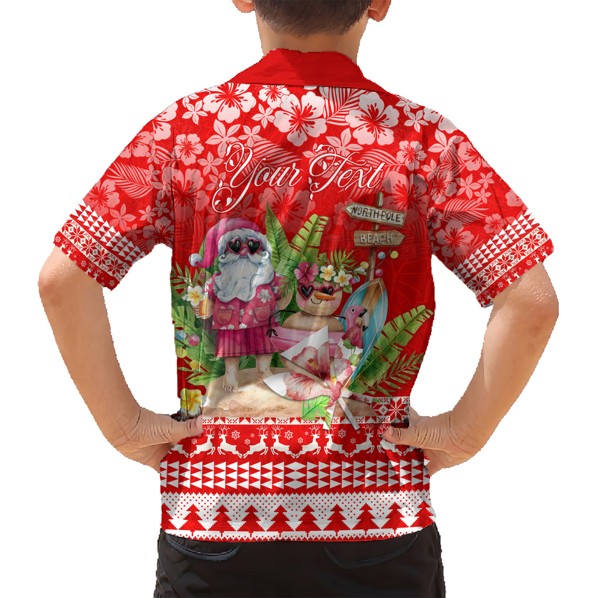 Personalised Hawaii Mele Kalikimaka Family Matching Short Sleeve Bodycon Dress and Hawaiian Shirt Santa Beach Merry Christmas - Wonder Print Shop