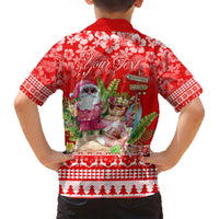 Personalised Hawaii Mele Kalikimaka Family Matching Short Sleeve Bodycon Dress and Hawaiian Shirt Santa Beach Merry Christmas - Wonder Print Shop