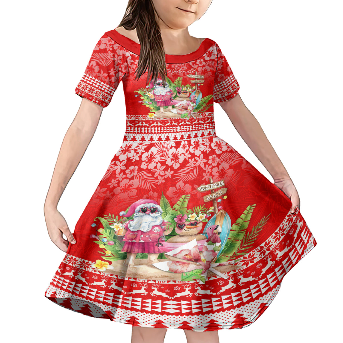 Personalised Hawaii Mele Kalikimaka Family Matching Short Sleeve Bodycon Dress and Hawaiian Shirt Santa Beach Merry Christmas - Wonder Print Shop