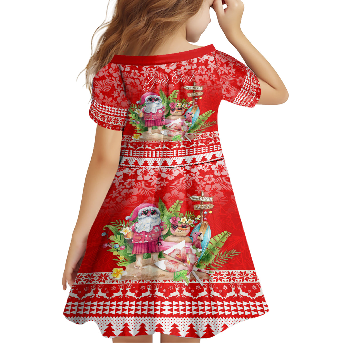 Personalised Hawaii Mele Kalikimaka Family Matching Short Sleeve Bodycon Dress and Hawaiian Shirt Santa Beach Merry Christmas - Wonder Print Shop