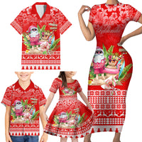 Personalised Hawaii Mele Kalikimaka Family Matching Short Sleeve Bodycon Dress and Hawaiian Shirt Santa Beach Merry Christmas - Wonder Print Shop