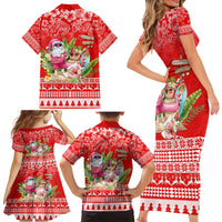 Personalised Hawaii Mele Kalikimaka Family Matching Short Sleeve Bodycon Dress and Hawaiian Shirt Santa Beach Merry Christmas - Wonder Print Shop