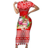 Personalised Hawaii Mele Kalikimaka Family Matching Short Sleeve Bodycon Dress and Hawaiian Shirt Santa Beach Merry Christmas - Wonder Print Shop
