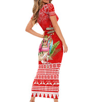 Personalised Hawaii Mele Kalikimaka Family Matching Short Sleeve Bodycon Dress and Hawaiian Shirt Santa Beach Merry Christmas - Wonder Print Shop