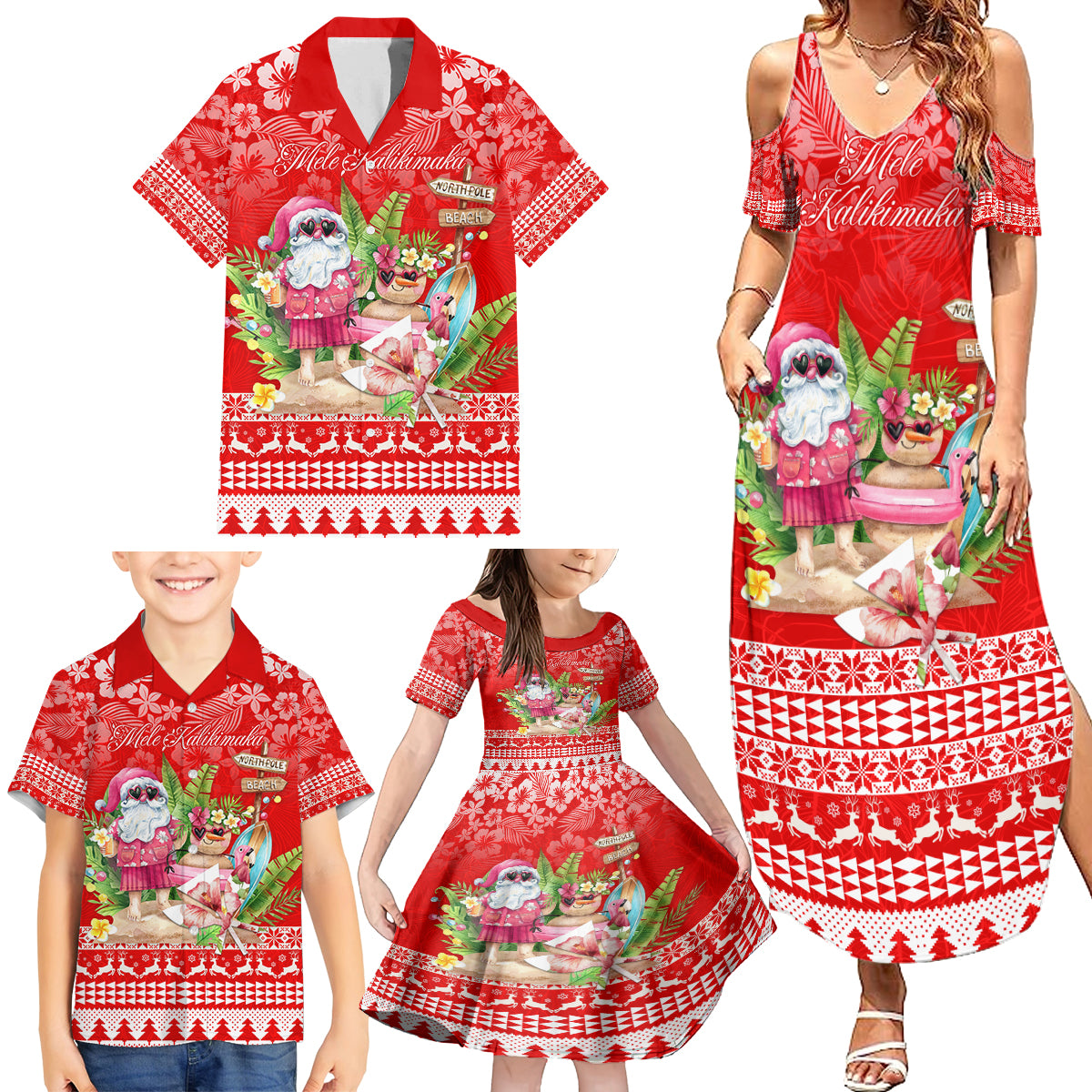 Personalised Hawaii Mele Kalikimaka Family Matching Summer Maxi Dress and Hawaiian Shirt Santa Beach Merry Christmas - Wonder Print Shop
