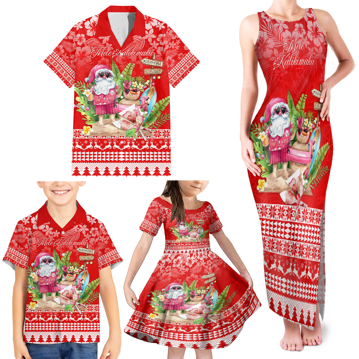 Personalised Hawaii Mele Kalikimaka Family Matching Tank Maxi Dress and Hawaiian Shirt Santa Beach Merry Christmas - Wonder Print Shop