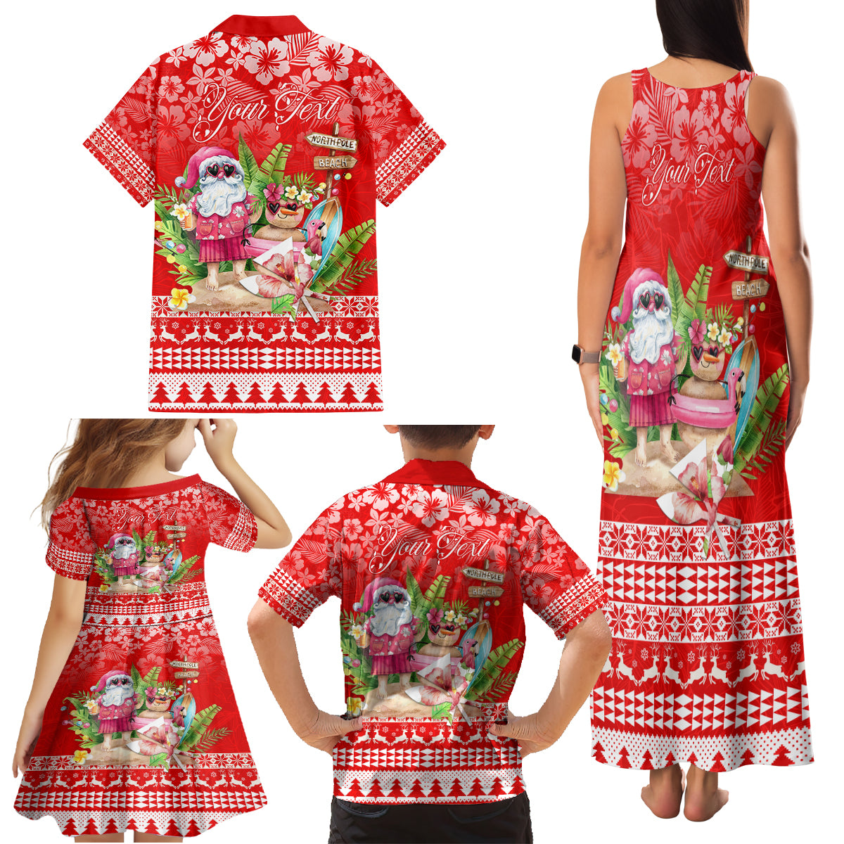 Personalised Hawaii Mele Kalikimaka Family Matching Tank Maxi Dress and Hawaiian Shirt Santa Beach Merry Christmas - Wonder Print Shop