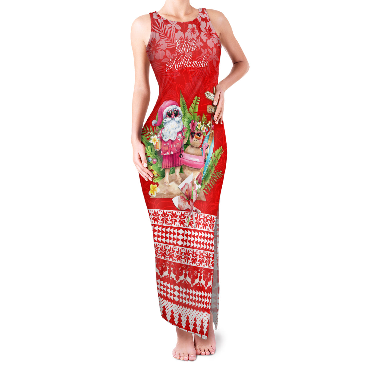 Personalised Hawaii Mele Kalikimaka Family Matching Tank Maxi Dress and Hawaiian Shirt Santa Beach Merry Christmas - Wonder Print Shop