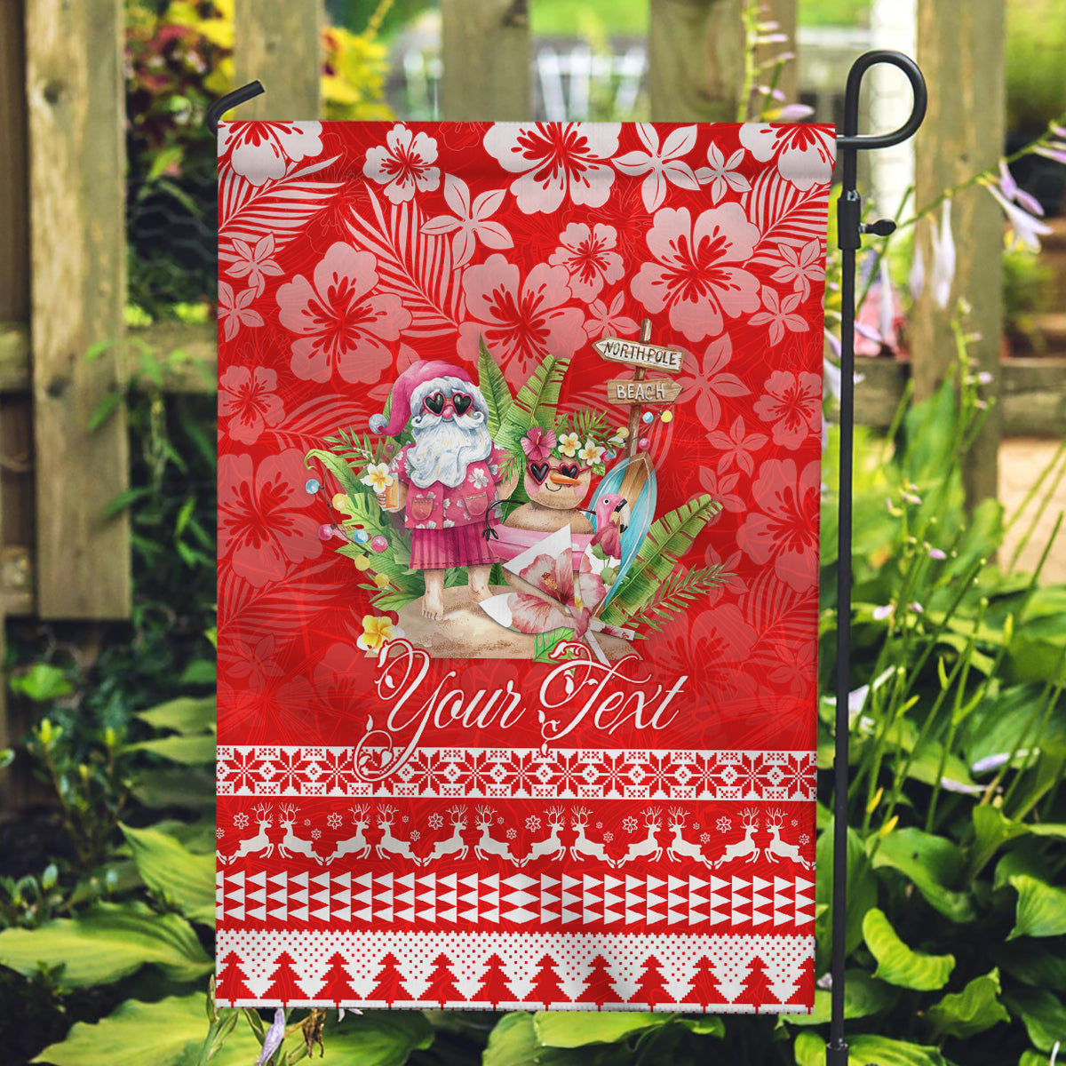 Personalised Hawaii Mele Kalikimaka Garden Flag Santa Beach Merry Christmas - Wonder Print Shop