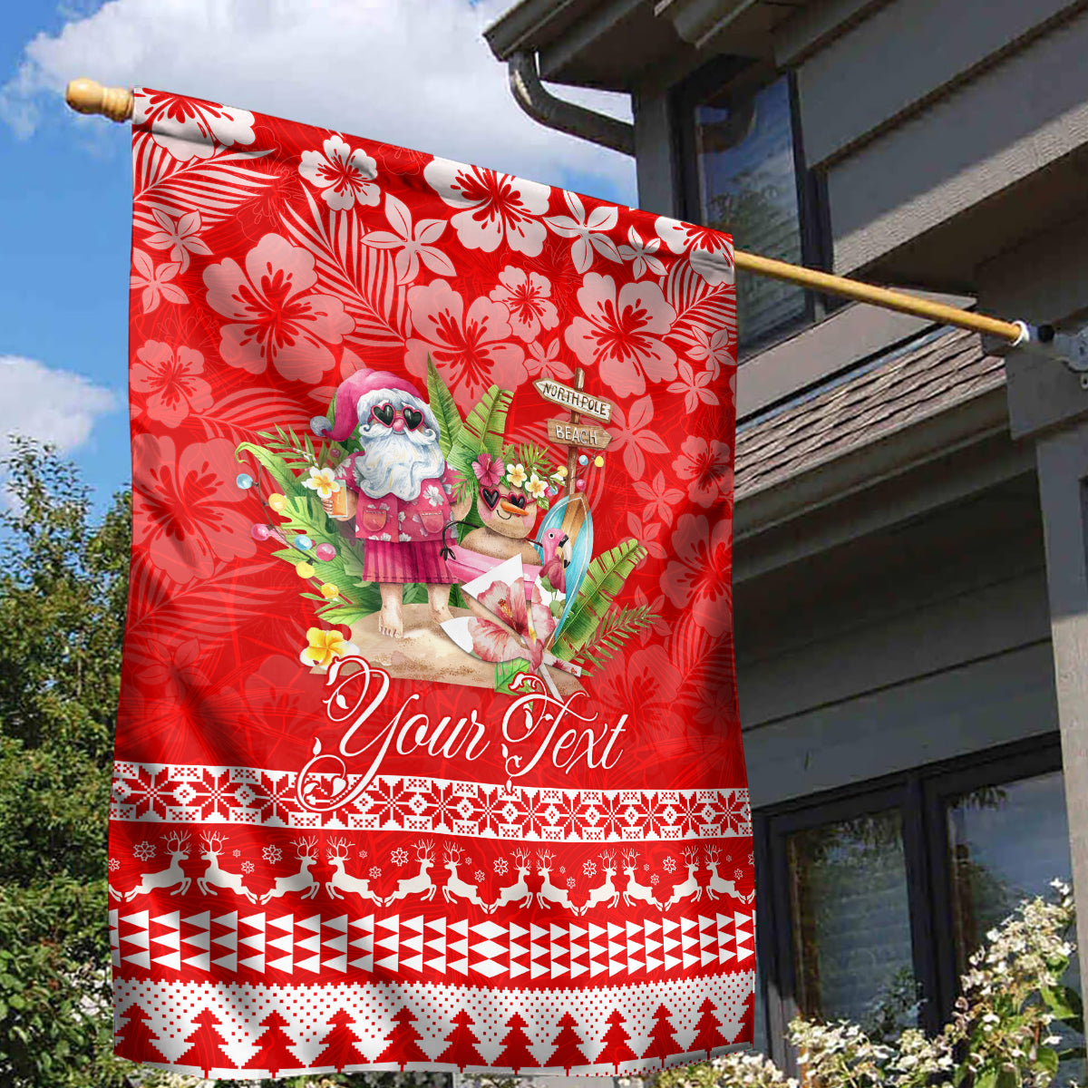 Personalised Hawaii Mele Kalikimaka Garden Flag Santa Beach Merry Christmas - Wonder Print Shop