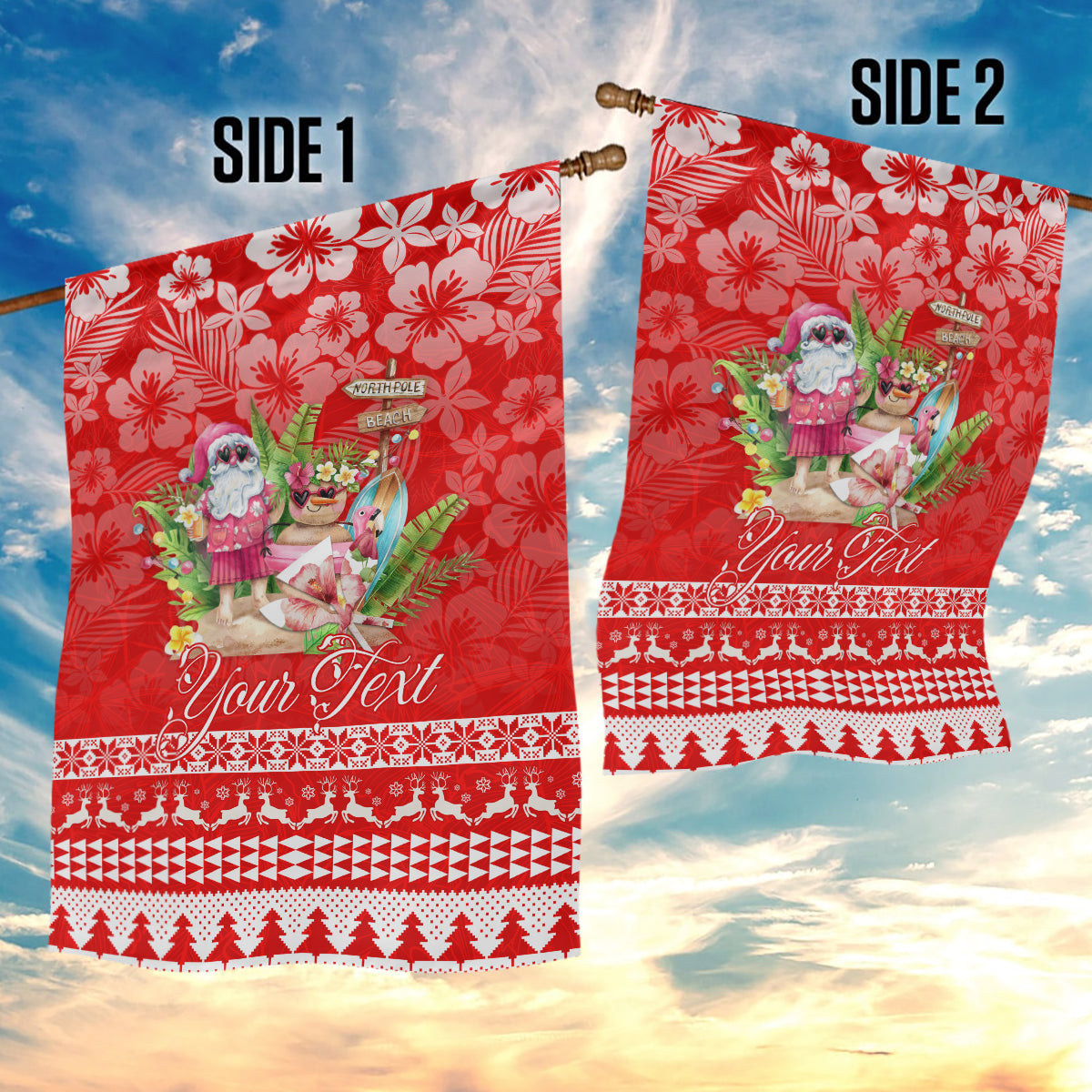 Personalised Hawaii Mele Kalikimaka Garden Flag Santa Beach Merry Christmas - Wonder Print Shop