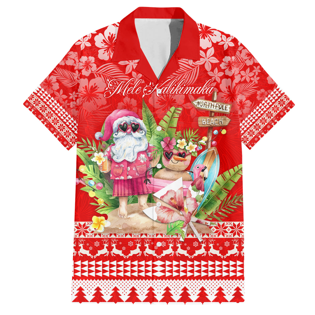 Personalised Hawaii Mele Kalikimaka Hawaiian Shirt Santa Beach Merry Christmas - Wonder Print Shop