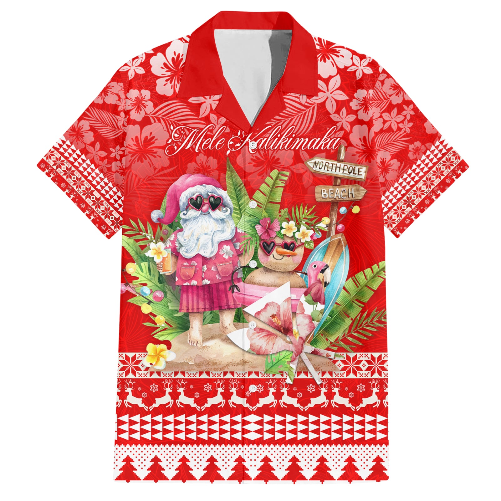 Personalised Hawaii Mele Kalikimaka Hawaiian Shirt Santa Beach Merry Christmas - Wonder Print Shop