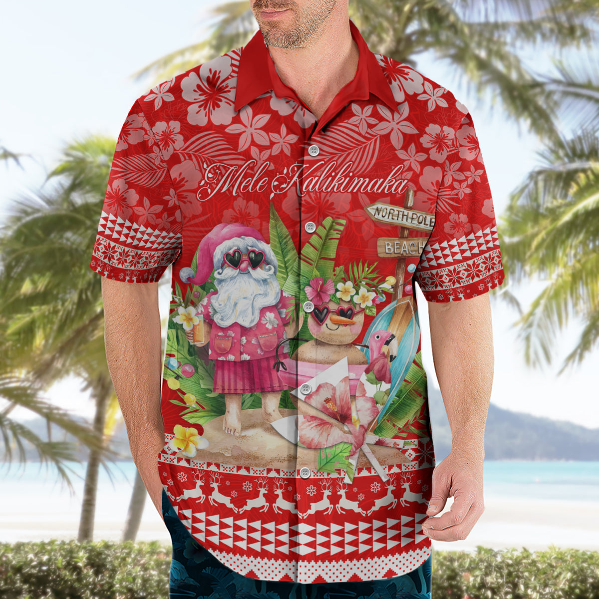 Personalised Hawaii Mele Kalikimaka Hawaiian Shirt Santa Beach Merry Christmas - Wonder Print Shop