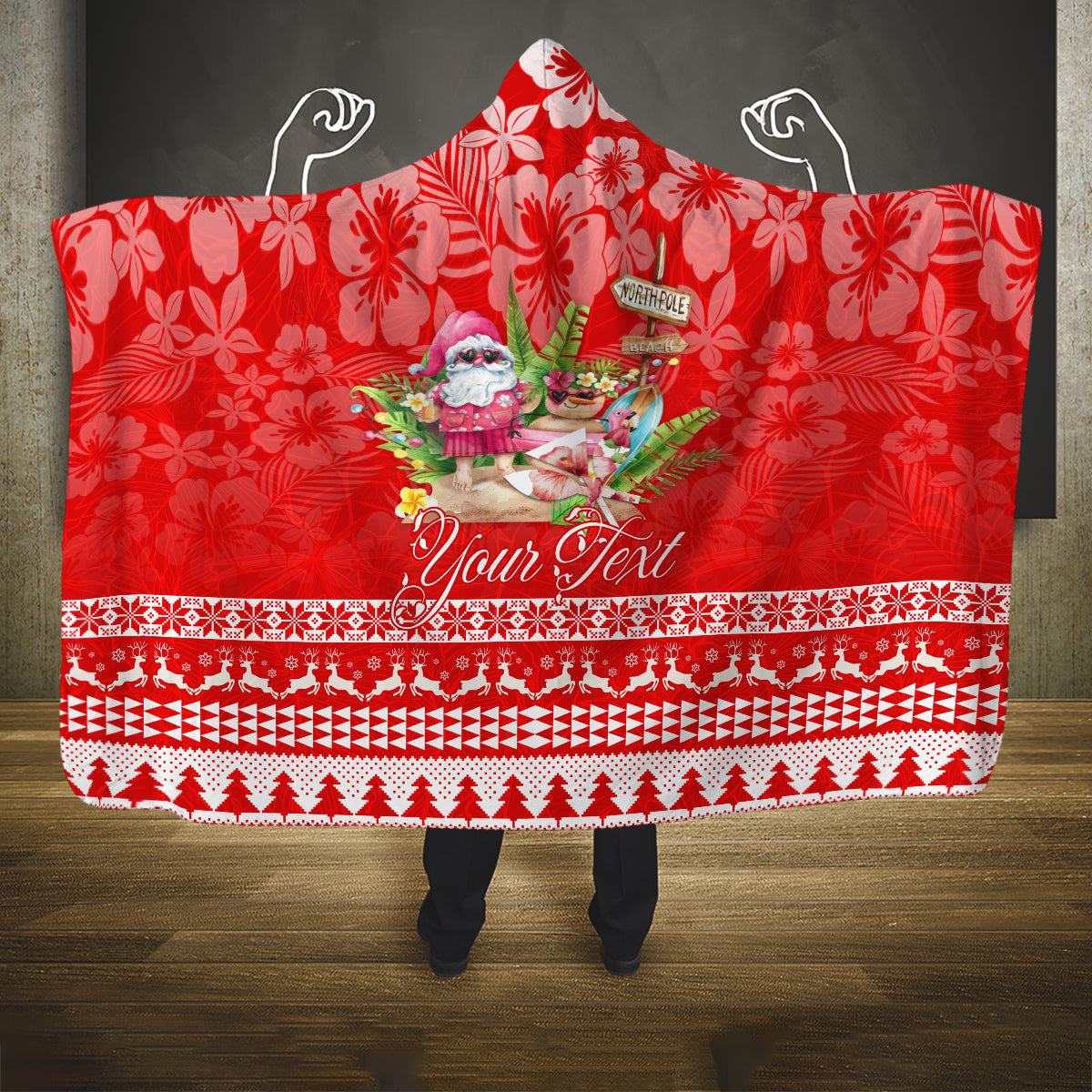 personalised-hawaii-mele-kalikimaka-hooded-blanket-santa-beach-merry-christmas