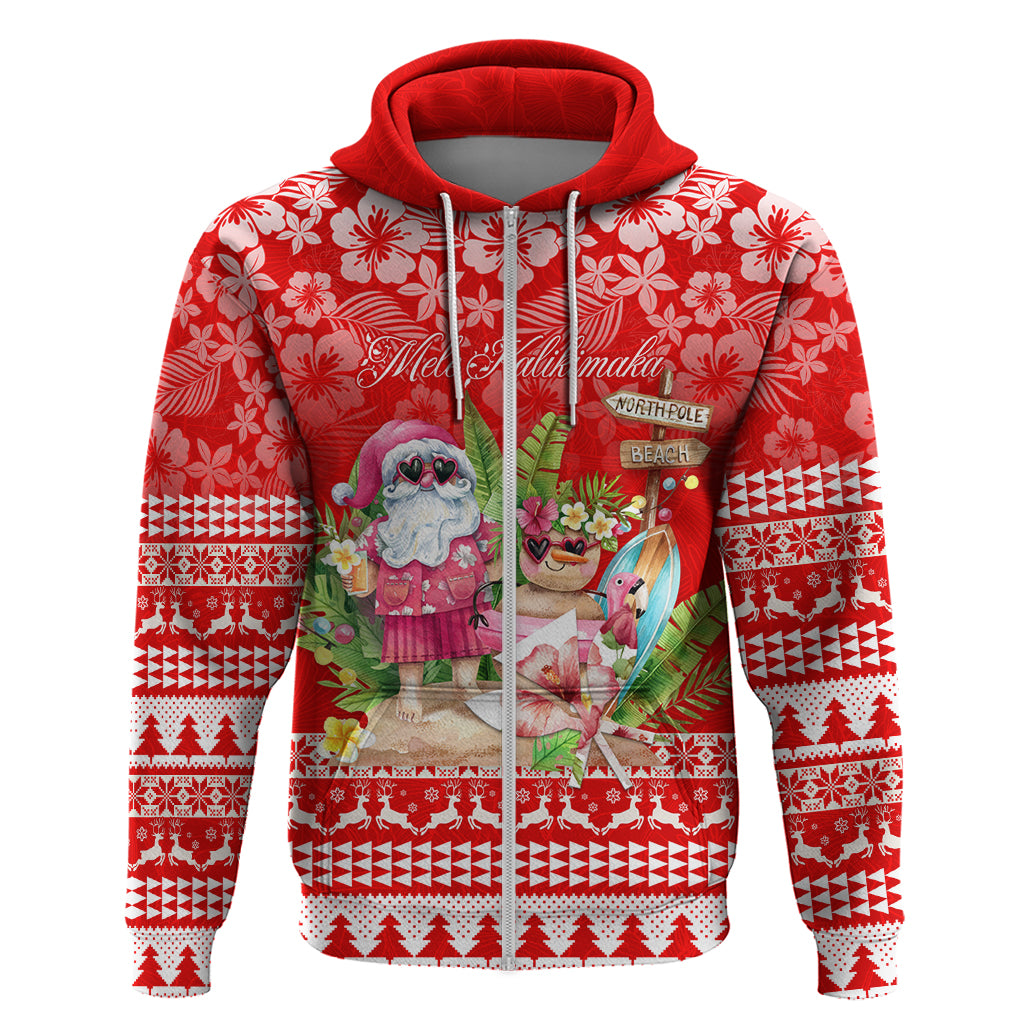 Personalised Hawaii Mele Kalikimaka Hoodie Santa Beach Merry Christmas - Wonder Print Shop