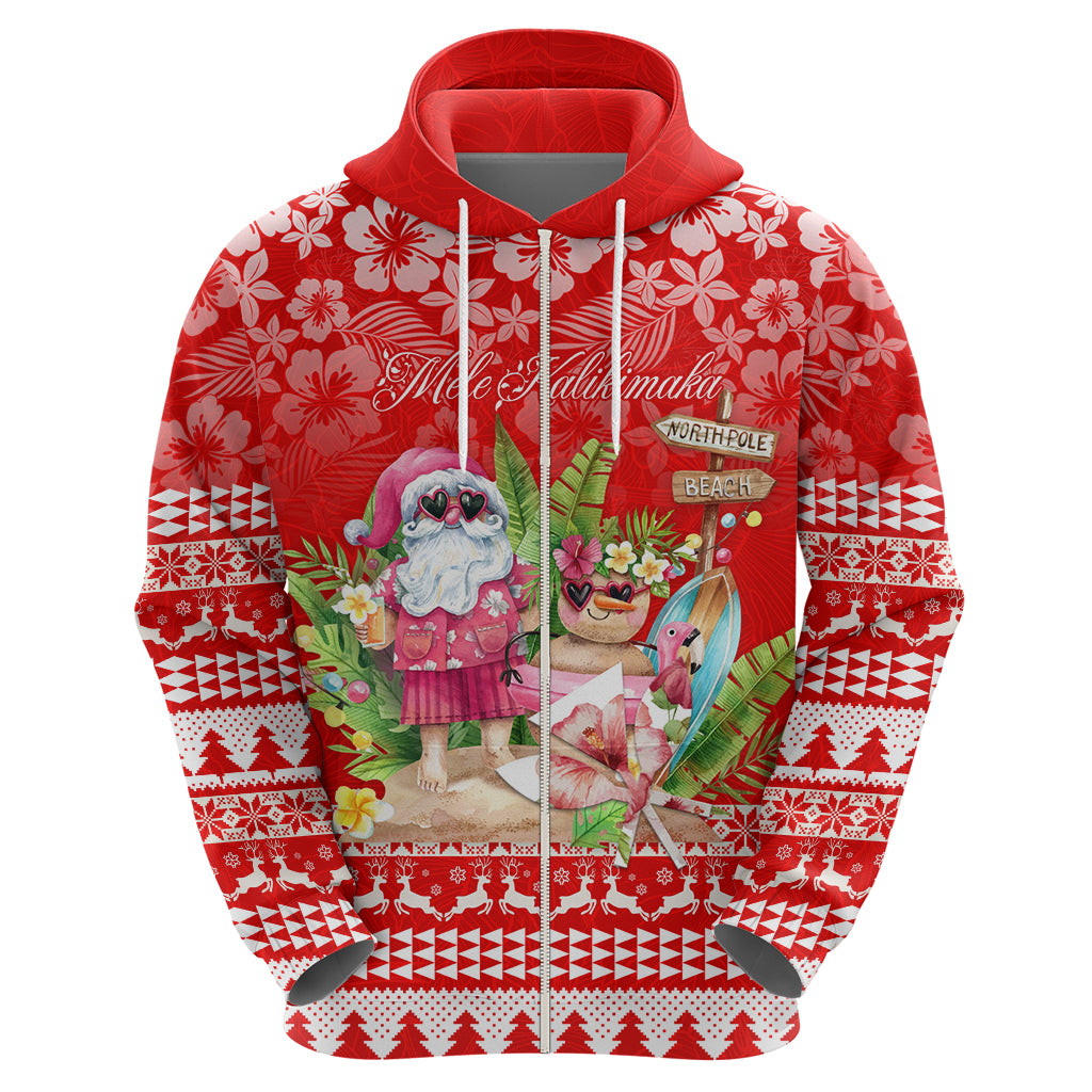 Personalised Hawaii Mele Kalikimaka Hoodie Santa Beach Merry Christmas - Wonder Print Shop