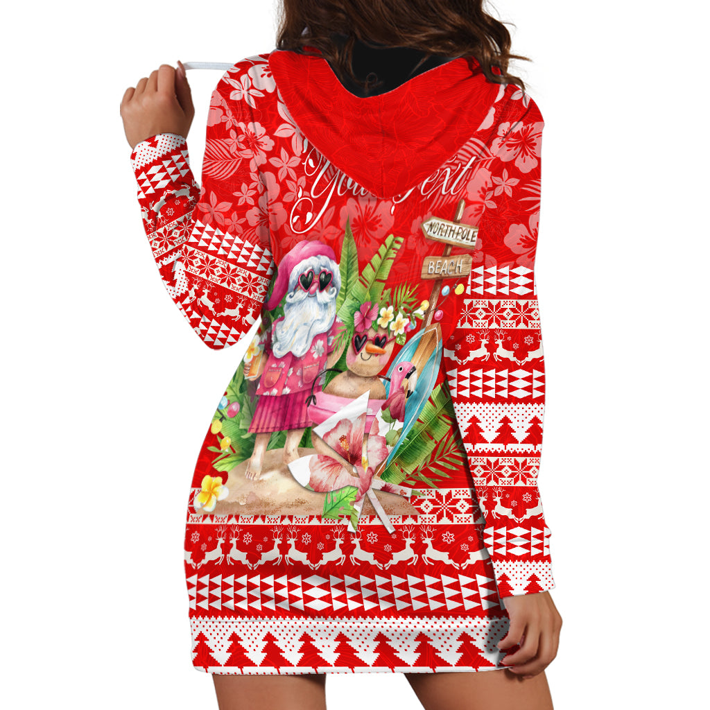 Personalised Hawaii Mele Kalikimaka Hoodie Dress Santa Beach Merry Christmas - Wonder Print Shop