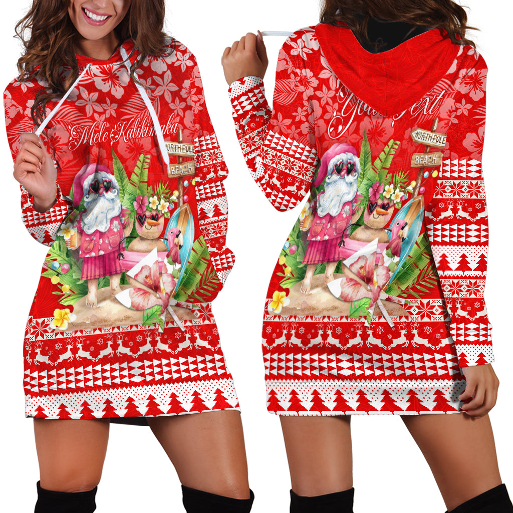 Personalised Hawaii Mele Kalikimaka Hoodie Dress Santa Beach Merry Christmas - Wonder Print Shop