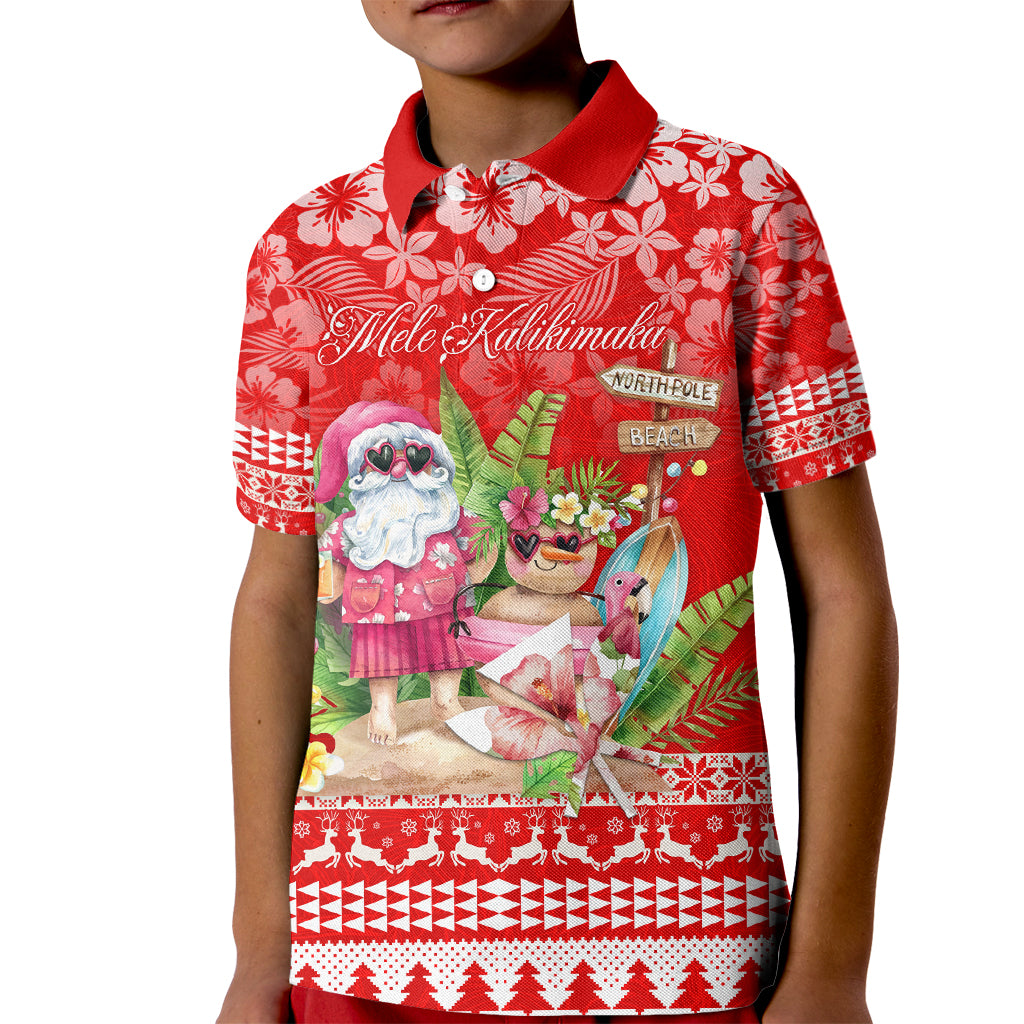 Personalised Hawaii Mele Kalikimaka Kid Polo Shirt Santa Beach Merry Christmas - Wonder Print Shop