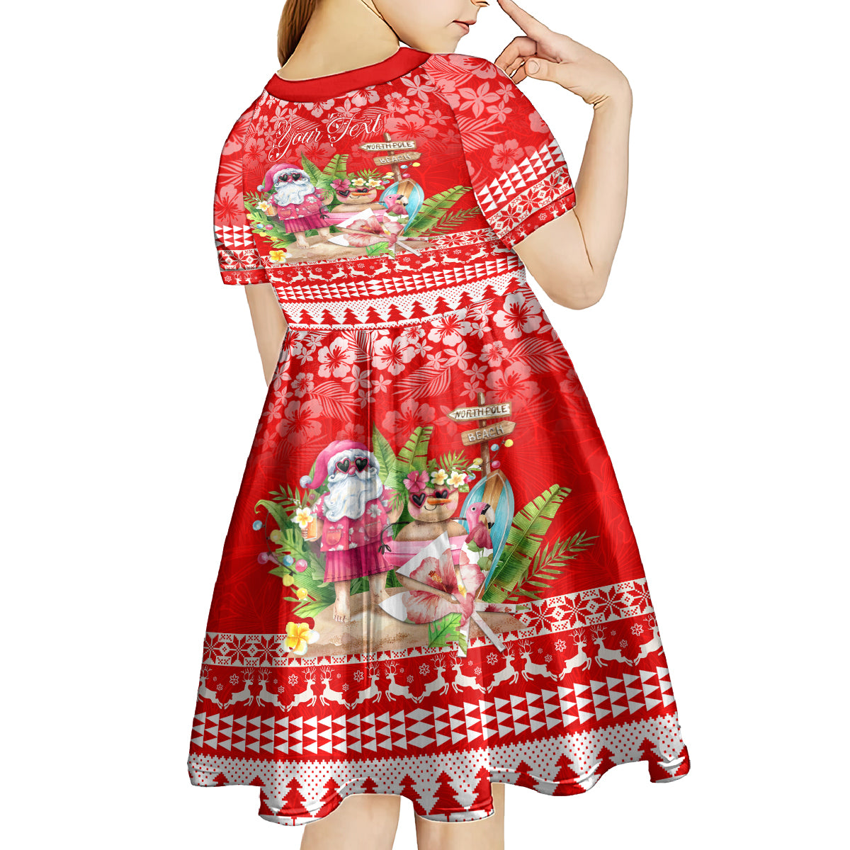 Personalised Hawaii Mele Kalikimaka Kid Short Sleeve Dress Santa Beach Merry Christmas - Wonder Print Shop