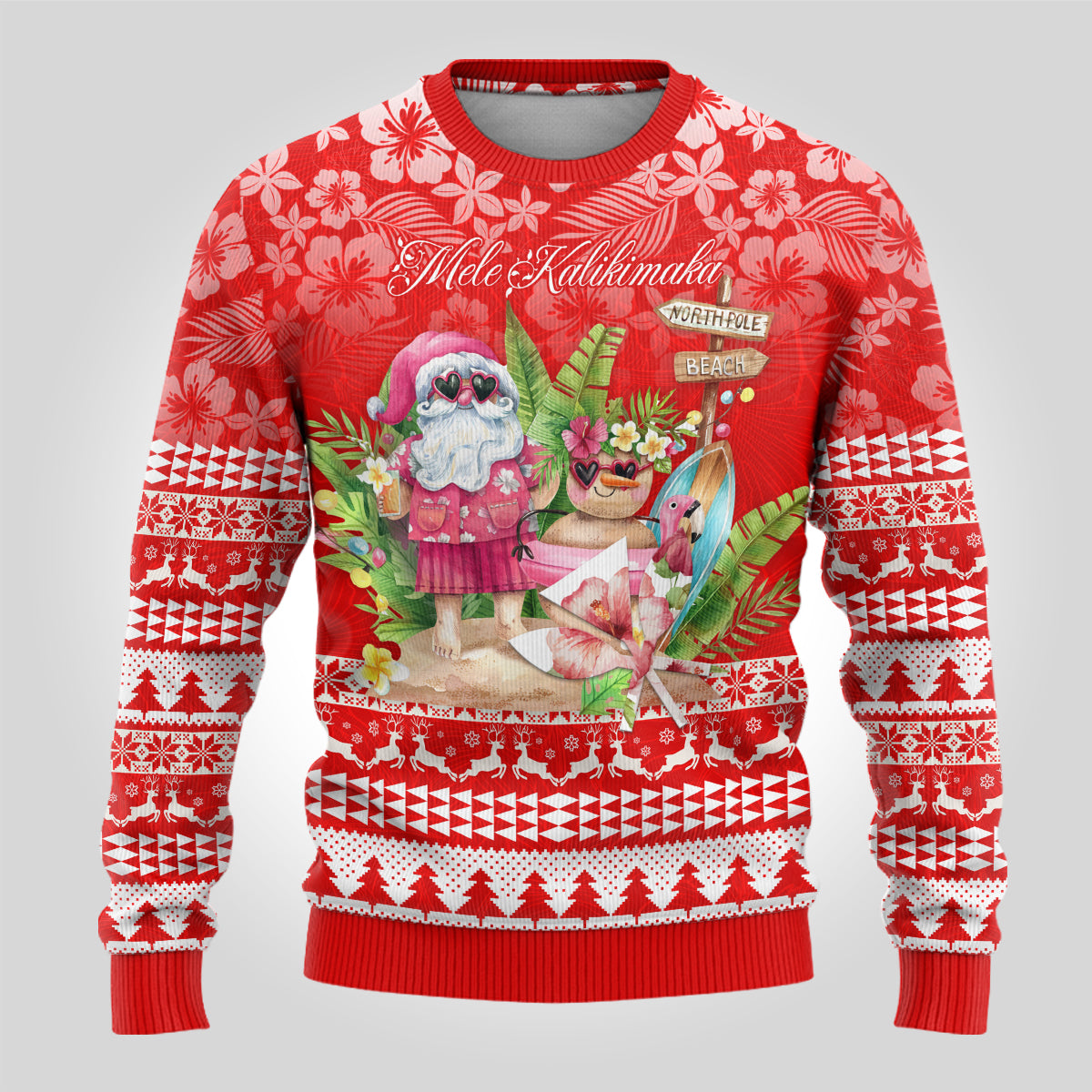 Personalised Hawaii Mele Kalikimaka Ugly Christmas Sweater Santa Beach Merry Christmas - Wonder Print Shop