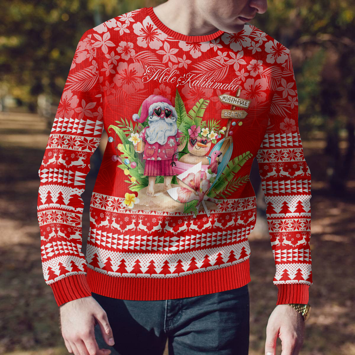 Personalised Hawaii Mele Kalikimaka Ugly Christmas Sweater Santa Beach Merry Christmas - Wonder Print Shop