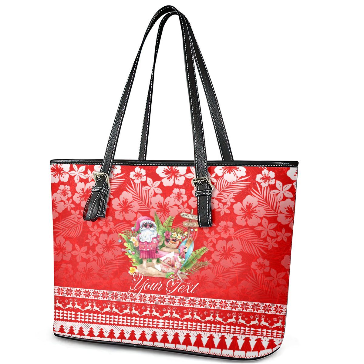 Personalised Hawaii Mele Kalikimaka Leather Tote Bag Santa Beach Merry Christmas - Wonder Print Shop