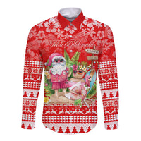 Personalised Hawaii Mele Kalikimaka Long Sleeve Button Shirt Santa Beach Merry Christmas - Wonder Print Shop