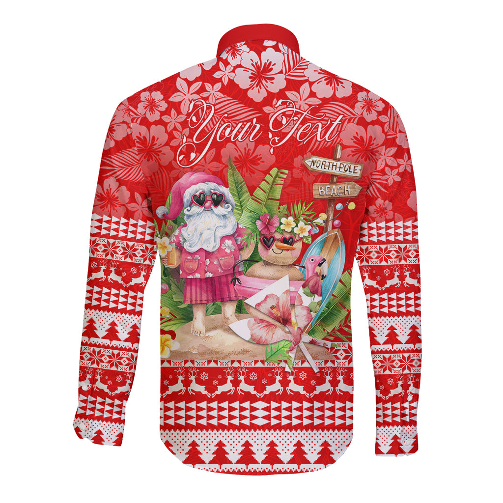 Personalised Hawaii Mele Kalikimaka Long Sleeve Button Shirt Santa Beach Merry Christmas - Wonder Print Shop