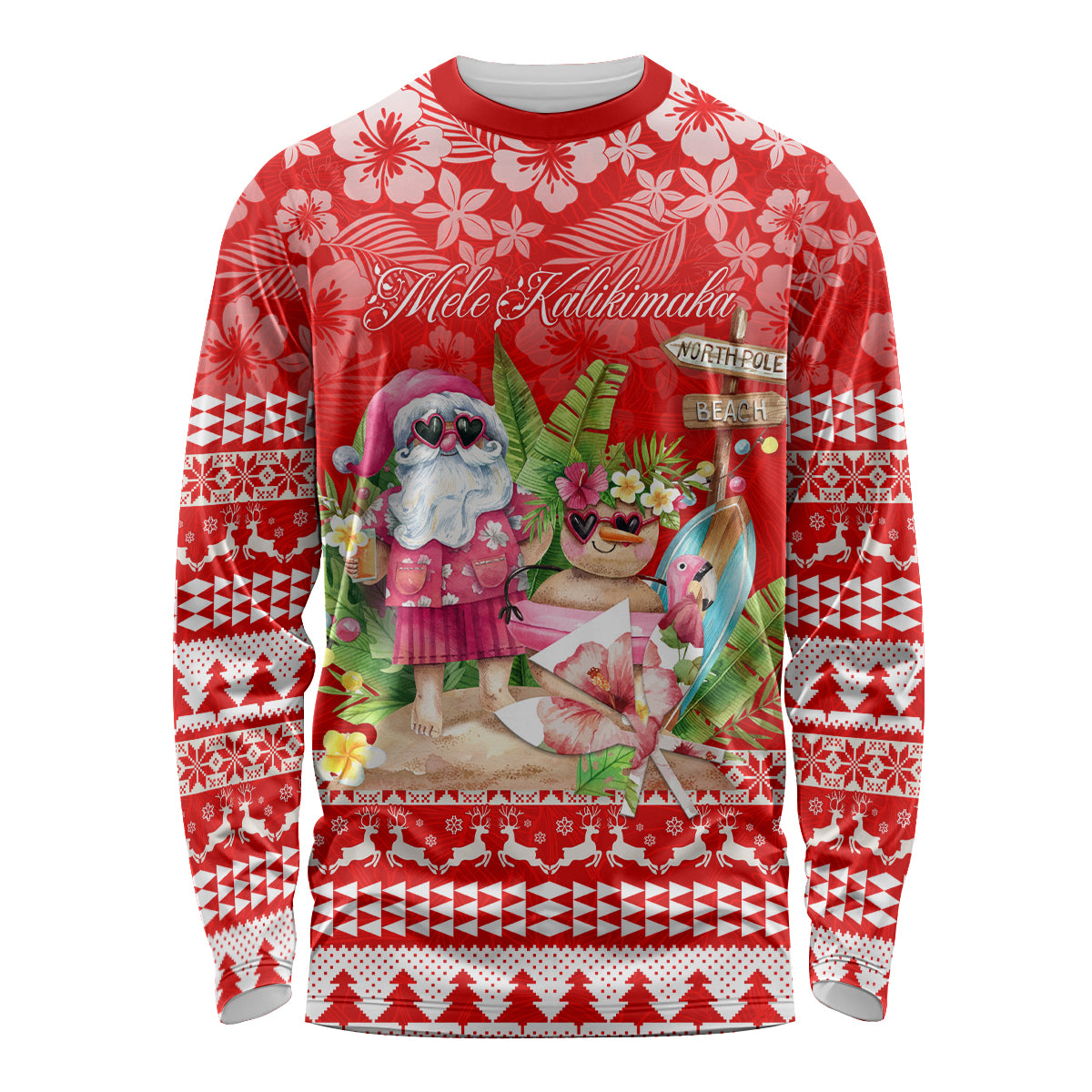 Personalised Hawaii Mele Kalikimaka Long Sleeve Shirt Santa Beach Merry Christmas - Wonder Print Shop