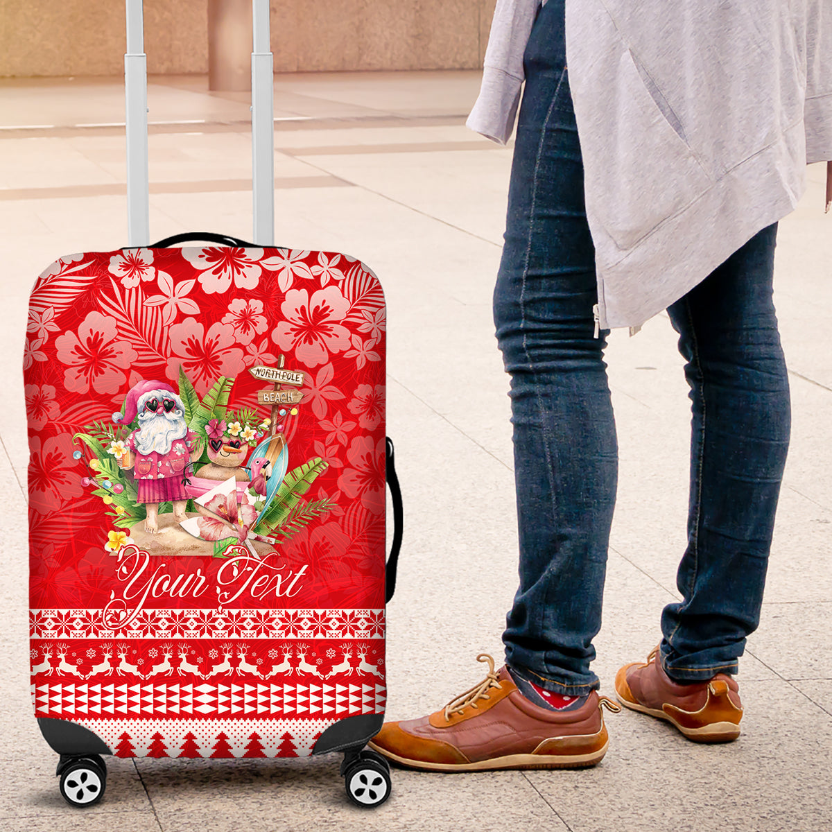 Personalised Hawaii Mele Kalikimaka Luggage Cover Santa Beach Merry Christmas - Wonder Print Shop