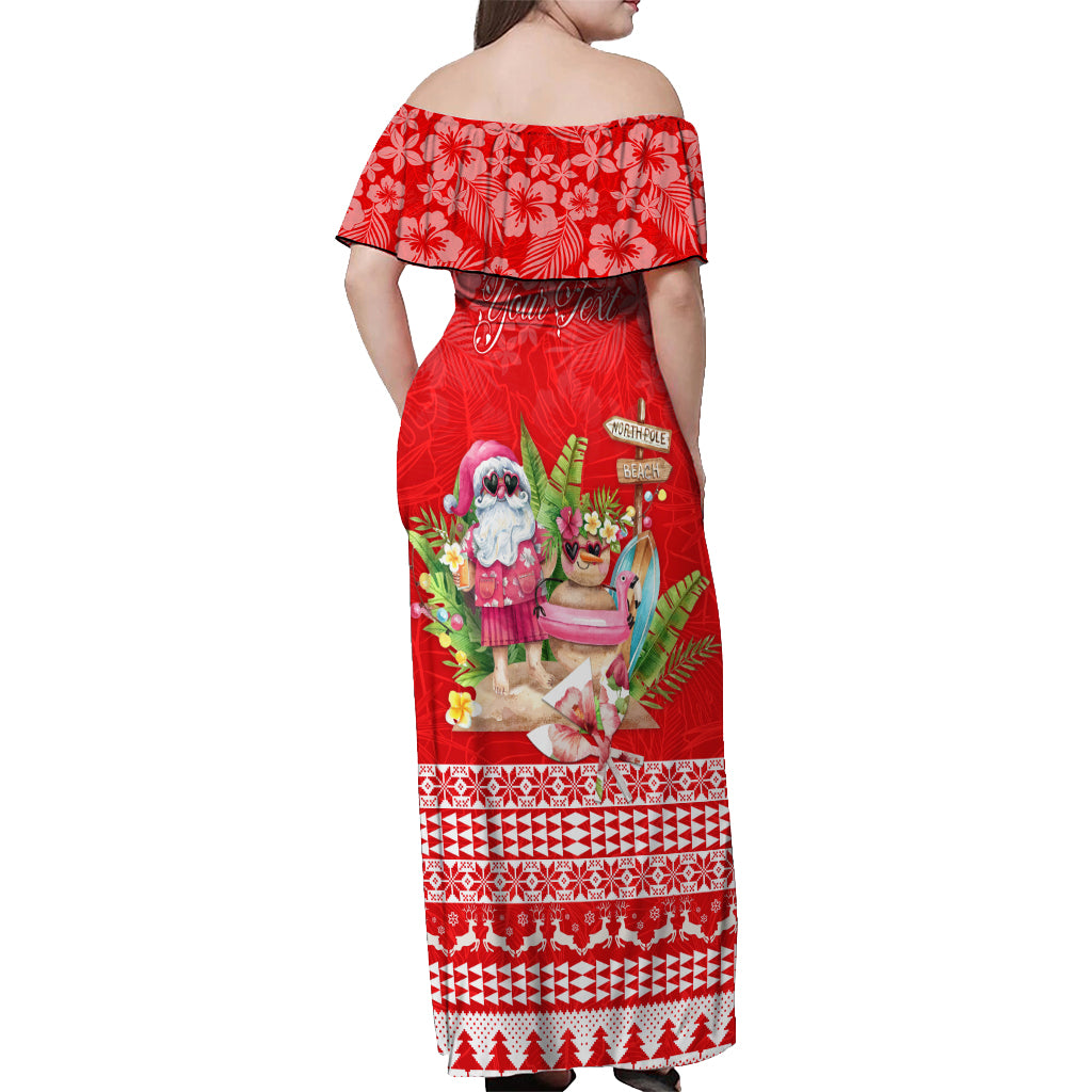 Personalised Hawaii Mele Kalikimaka Off Shoulder Maxi Dress Santa Beach Merry Christmas - Wonder Print Shop