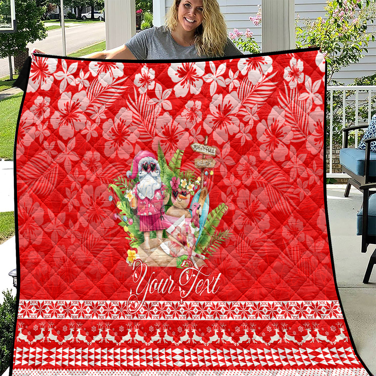 Personalised Hawaii Mele Kalikimaka Quilt Santa Beach Merry Christmas - Wonder Print Shop