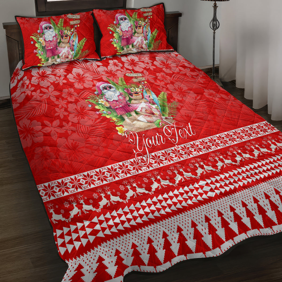 Personalised Hawaii Mele Kalikimaka Quilt Bed Set Santa Beach Merry Christmas - Wonder Print Shop