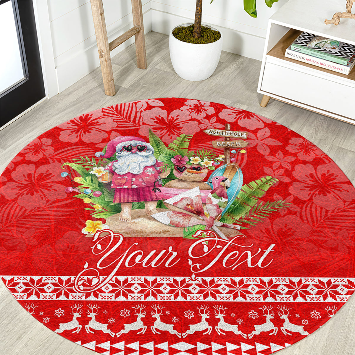 personalised-hawaii-mele-kalikimaka-round-carpet-santa-beach-merry-christmas