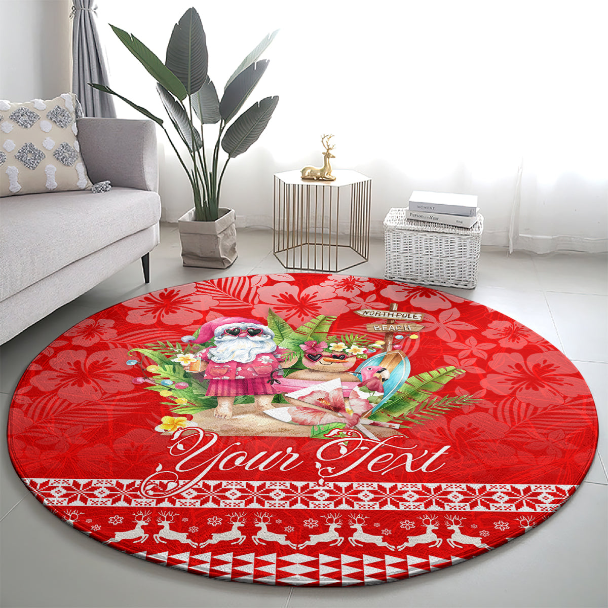 personalised-hawaii-mele-kalikimaka-round-carpet-santa-beach-merry-christmas