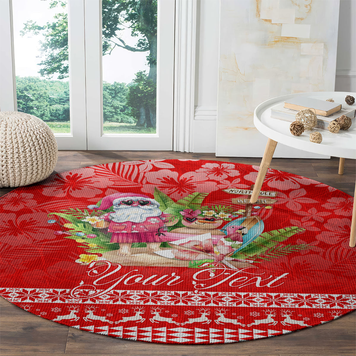 personalised-hawaii-mele-kalikimaka-round-carpet-santa-beach-merry-christmas