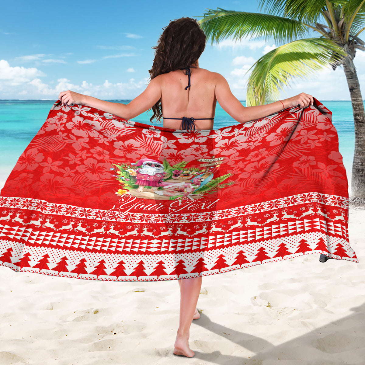 Personalised Hawaii Mele Kalikimaka Sarong Santa Beach Merry Christmas - Wonder Print Shop