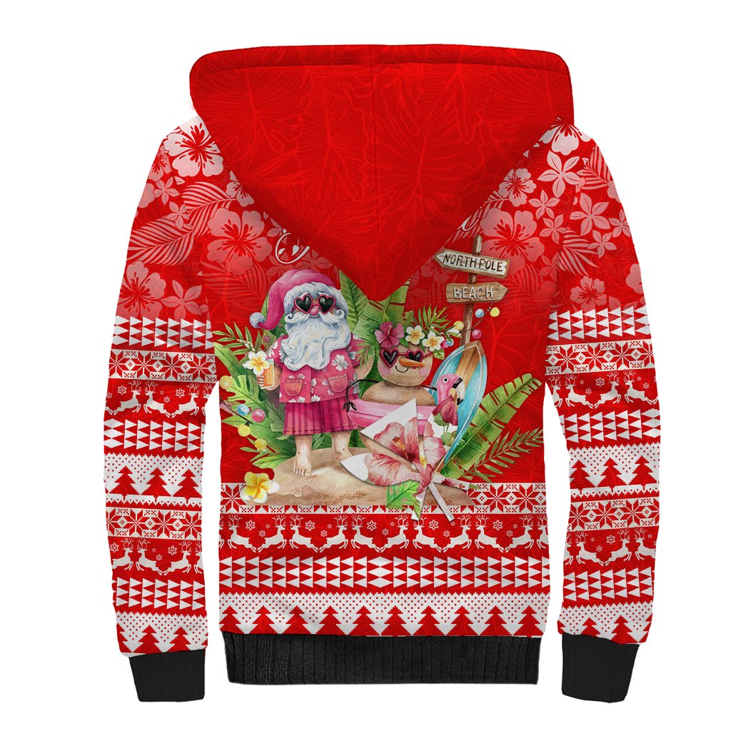 Personalised Hawaii Mele Kalikimaka Sherpa Hoodie Santa Beach Merry Christmas - Wonder Print Shop