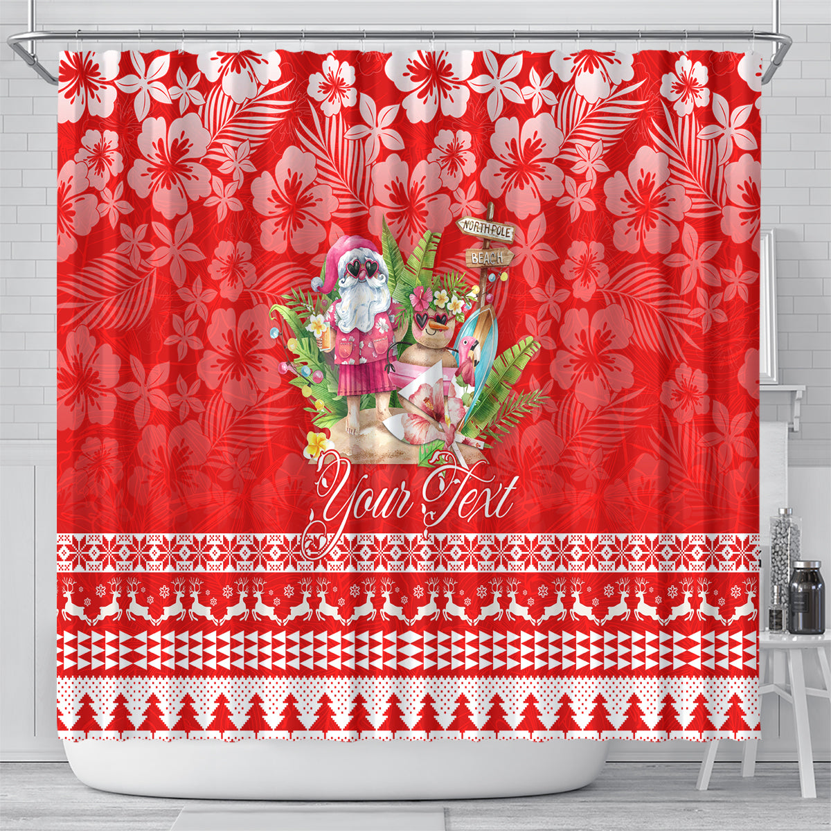 personalised-hawaii-mele-kalikimaka-shower-curtain-santa-beach-merry-christmas