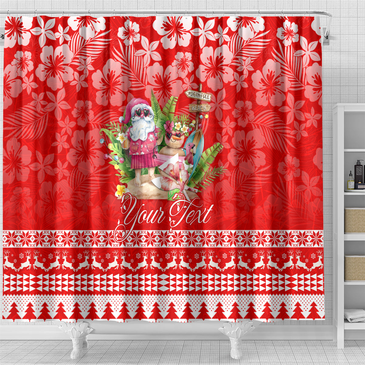 personalised-hawaii-mele-kalikimaka-shower-curtain-santa-beach-merry-christmas