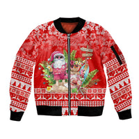 Personalised Hawaii Mele Kalikimaka Sleeve Zip Bomber Jacket Santa Beach Merry Christmas - Wonder Print Shop